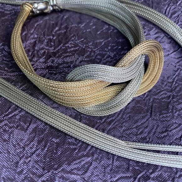 Unique Vintage Bracelet and Necklace Set in Two Tone Sterling Silver - Picture 3 of 12